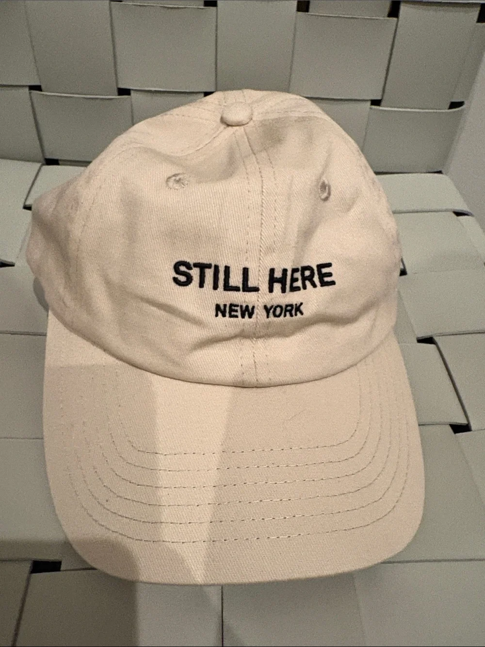 Still Here New York Embroidered Cream Baseball Cap